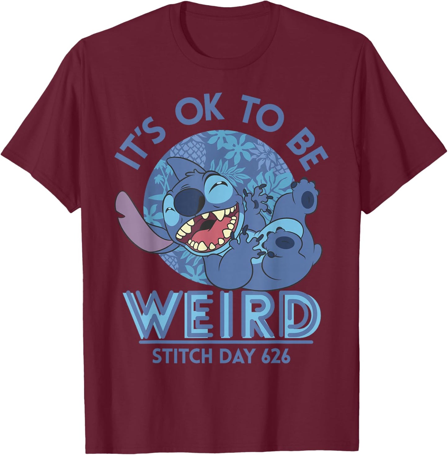 Disney Lilo & Stitch 626 Stitch Day It's OK To Be Weird Short Sleeve T-Shirt - T-Shirt | Maroon