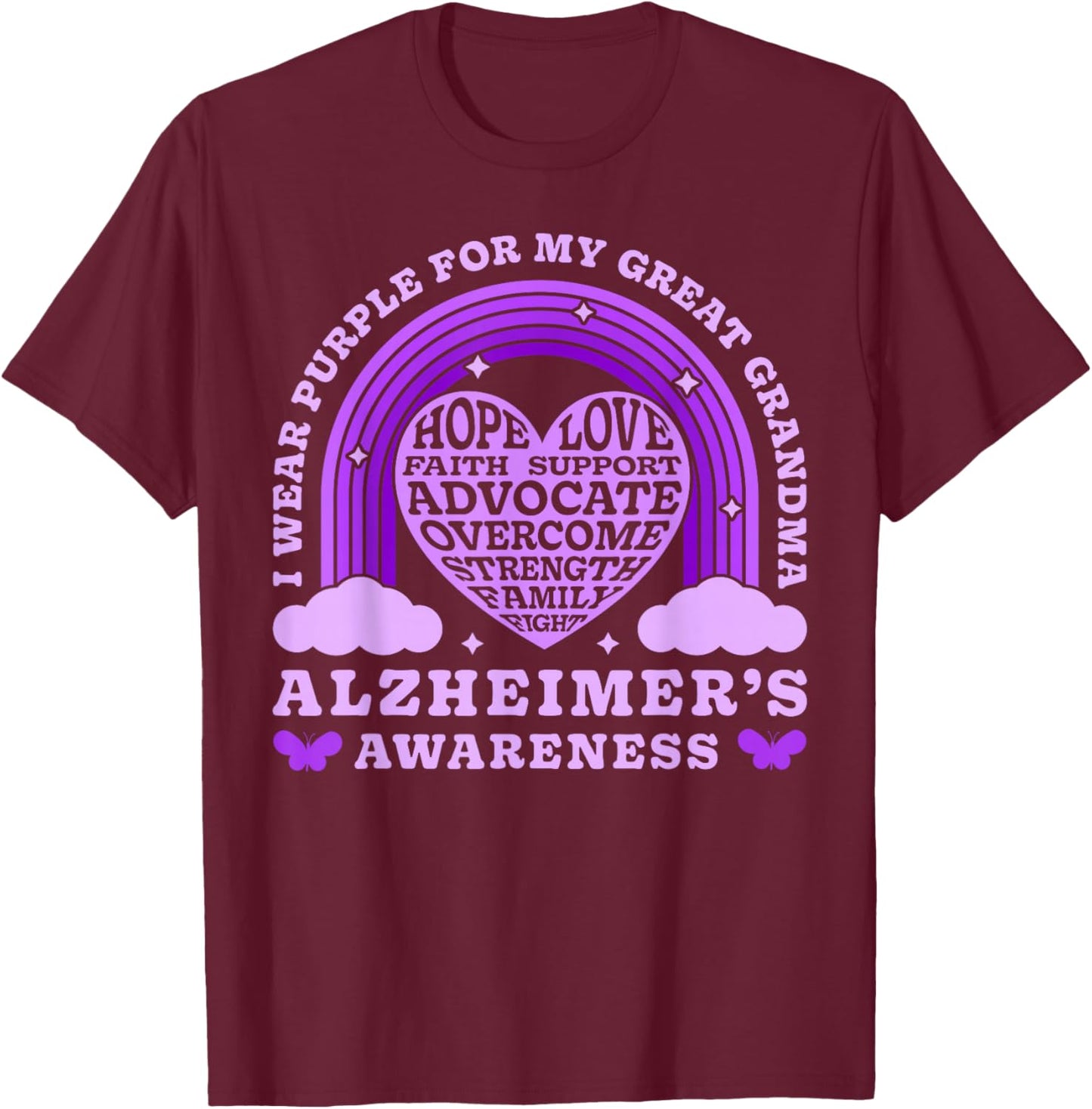 I Wear Purple For My Great Grandma Alzheimer's Awareness Day T-Shirt - T-Shirt | Maroon