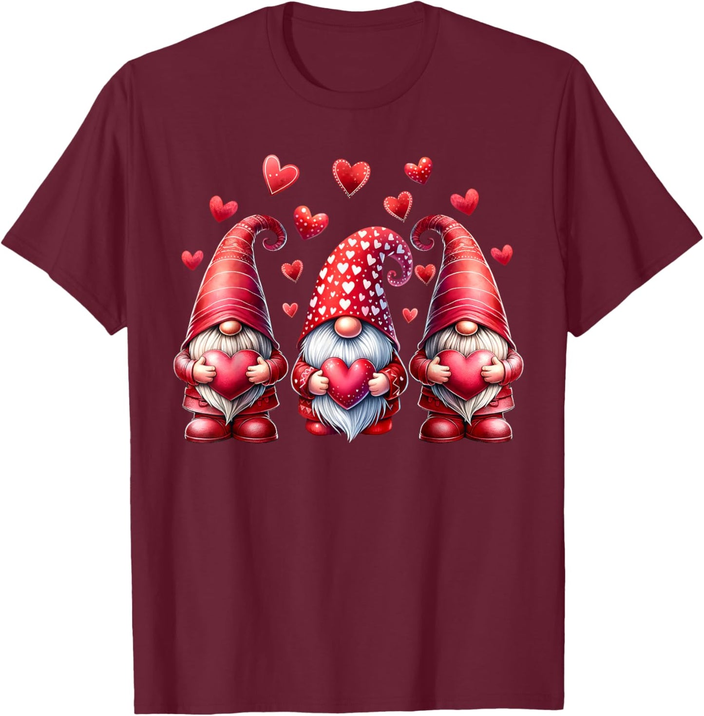 Valentines Day Gnomes Cute Red Hearts Love Gnome Women Girls T-Shirt - T-Shirt | Maroon