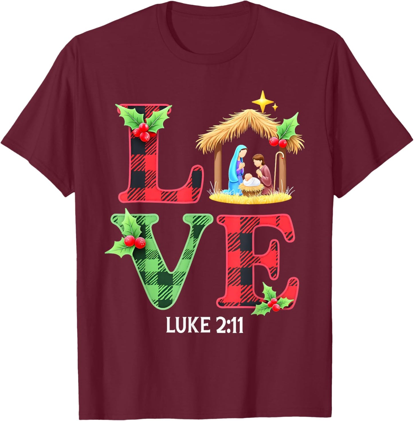 Love Nativity Christmas Jesus Xmas Christian Family Matching T-Shirt - T-Shirt | Maroon