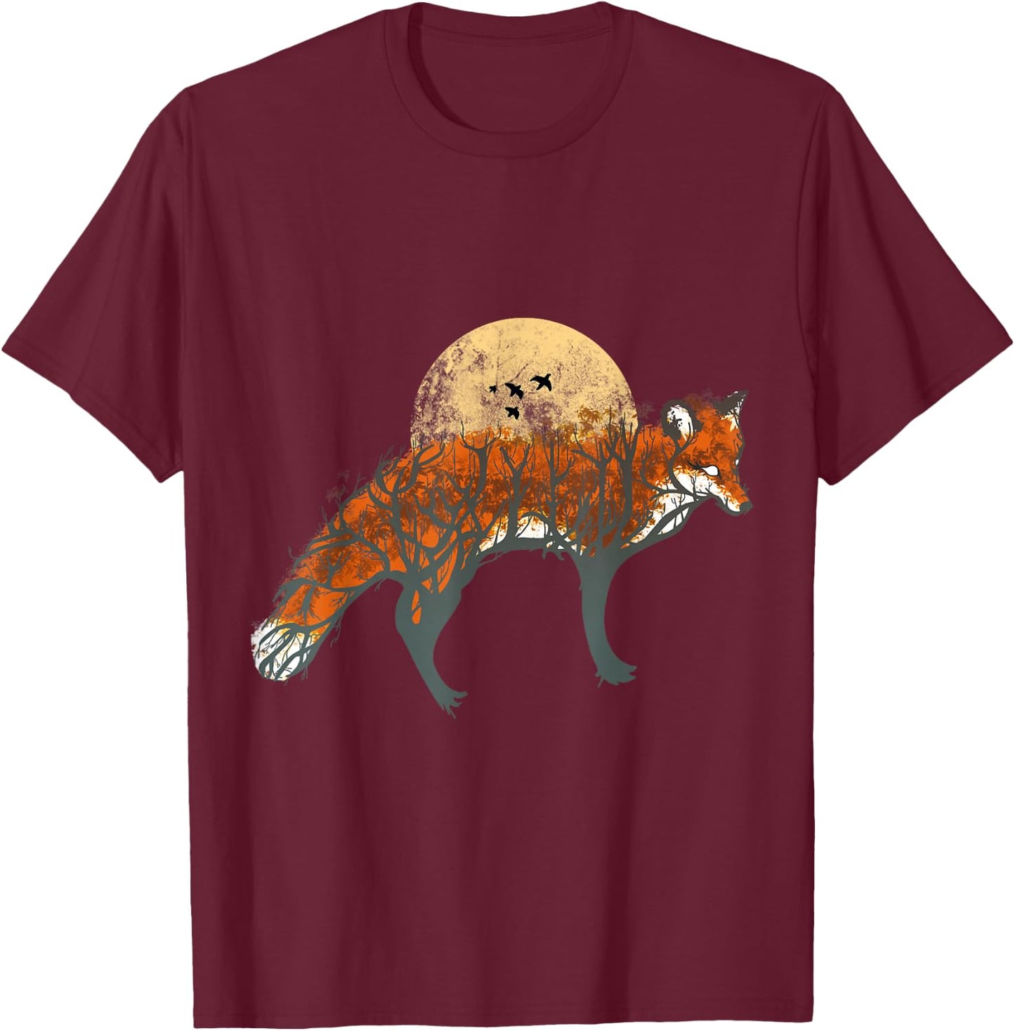 Fox Beautiful Animal Fall Tree Forest Vintage Fox Lover T-Shirt - T-Shirt | Maroon
