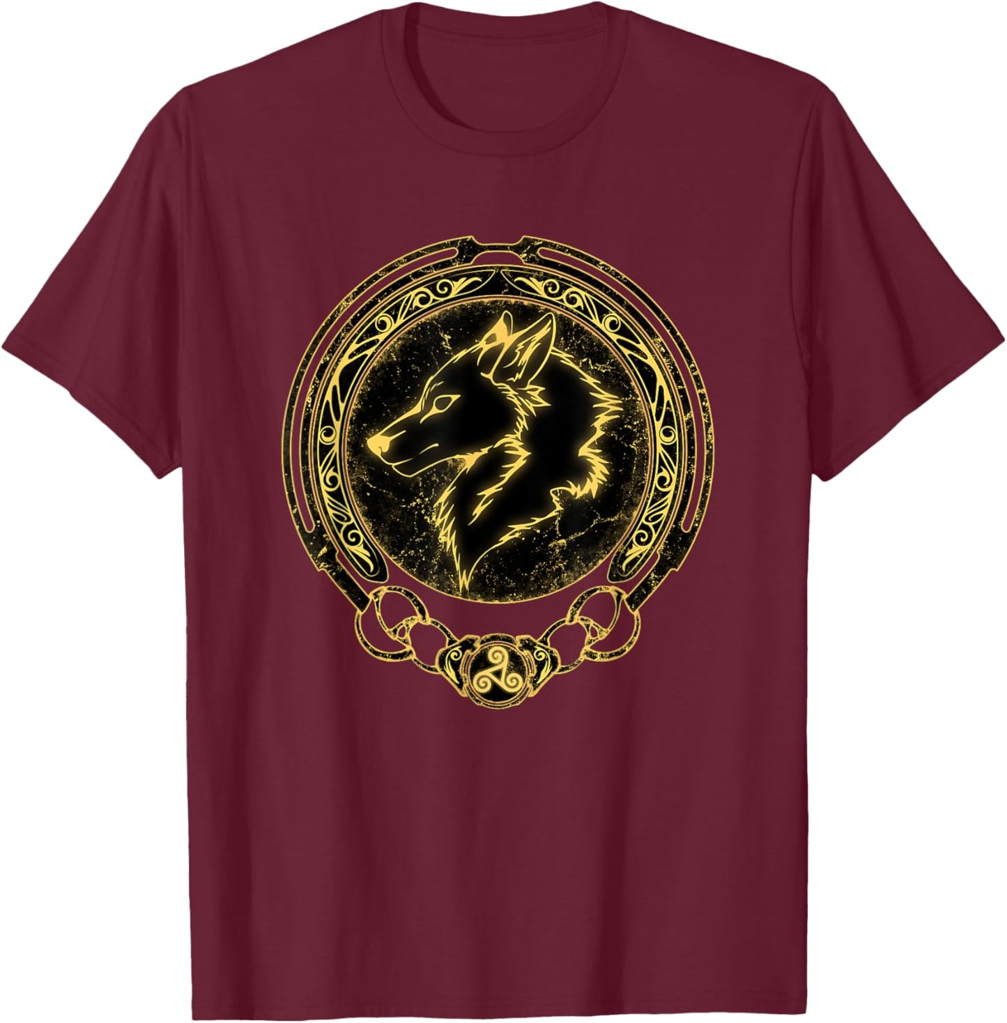 Viking Fenrir Fenris Wolf Celtic Triskelion Symbol T-Shirt - T-Shirt | Maroon