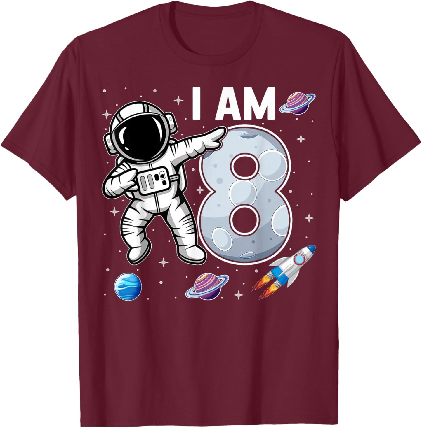 I'm 8 Dabbing Astronaut Space Kids 8th Birthday Party T-Shirt - T-Shirt | Maroon