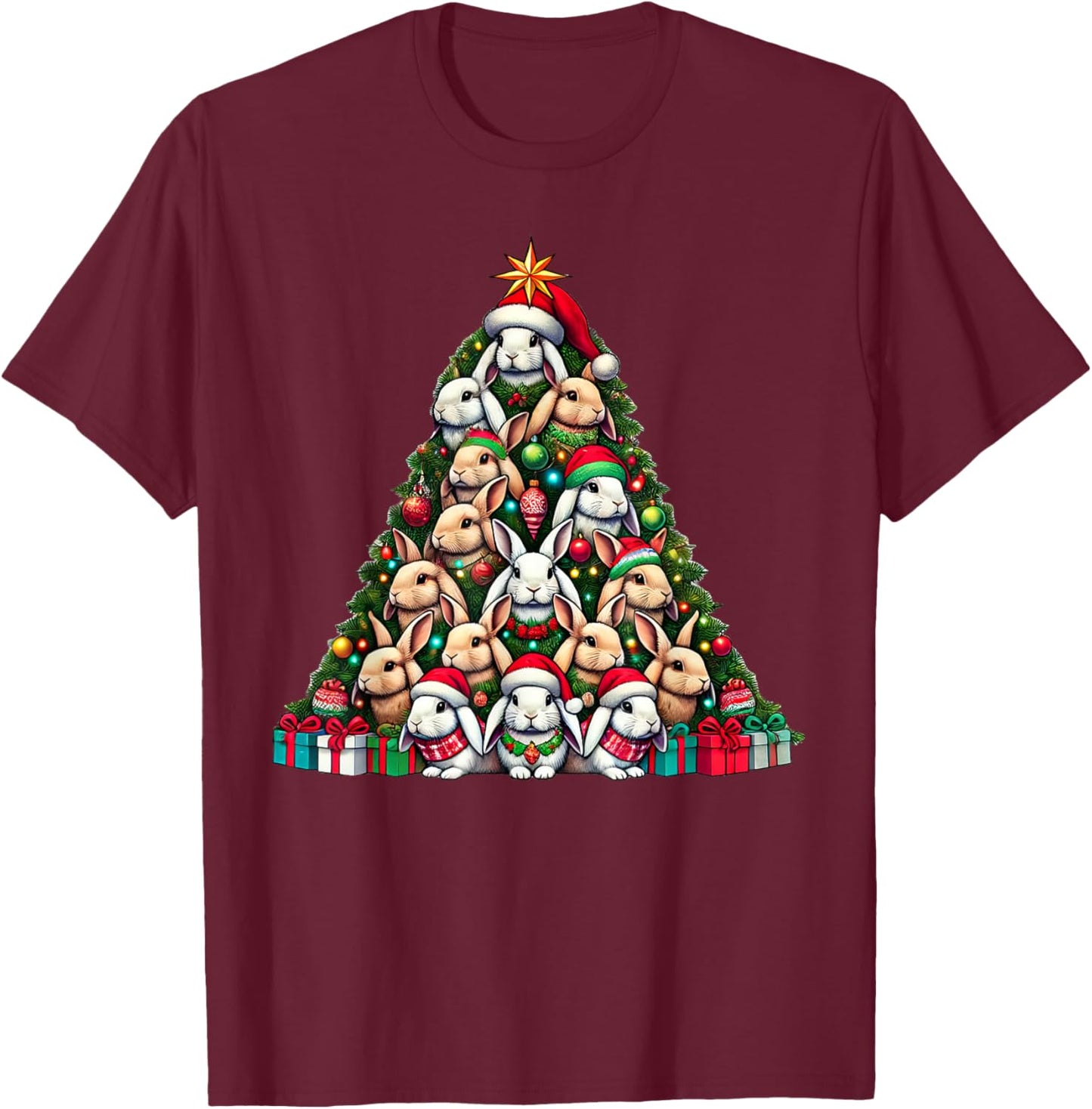 Rabbit Christmas Tree Funny Rabbit Xmas T-Shirt - T-Shirt | Maroon