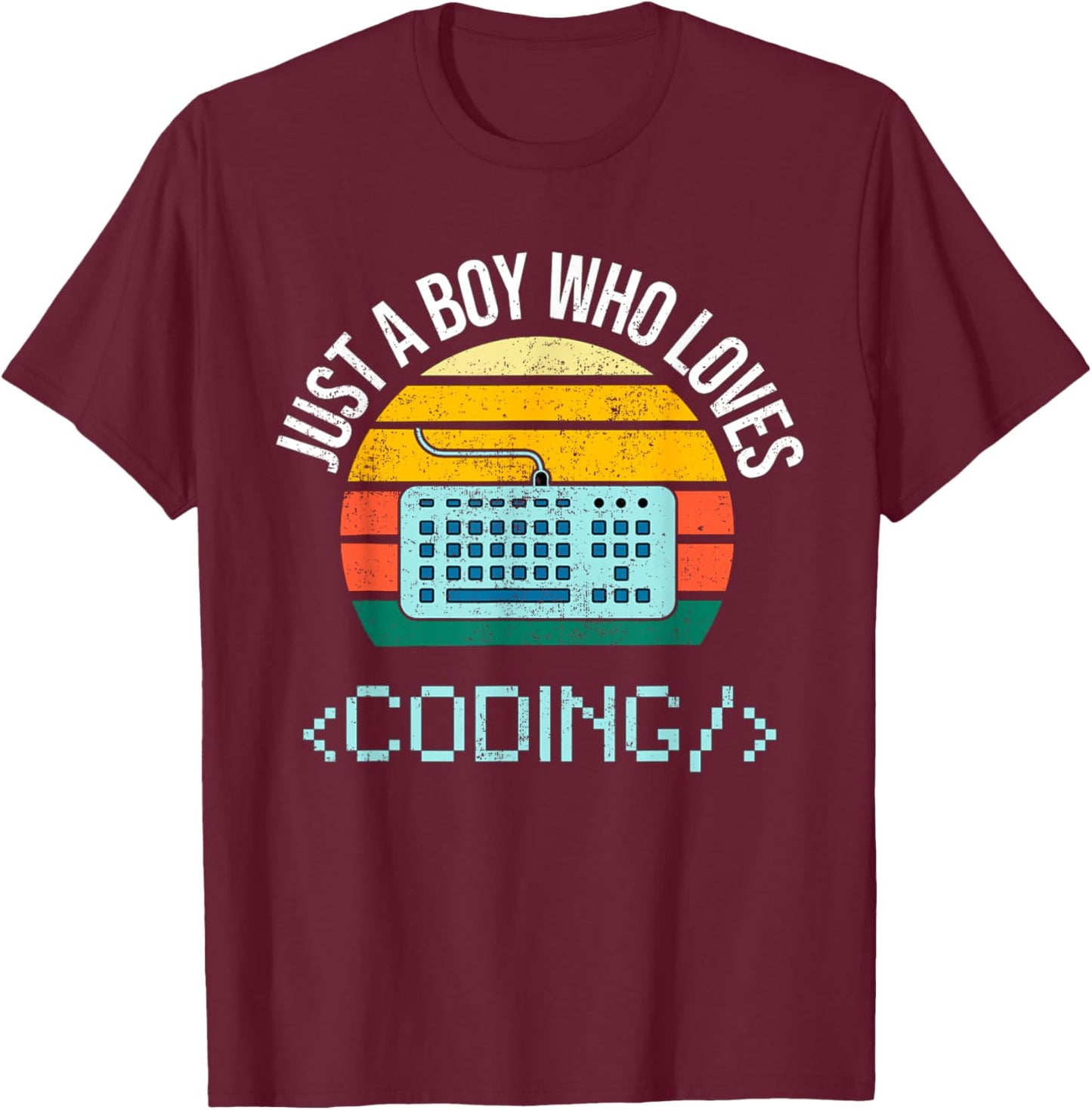 Just A Boy Who Loves Coding Computer Funny T-Shirt - T-Shirt | Maroon