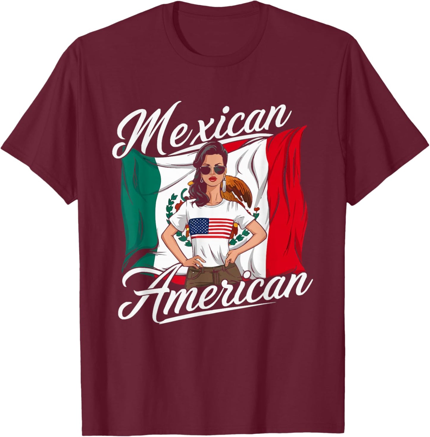 Half Mexican Half American USA Flag Mexico America T-Shirt - T-Shirt | Maroon