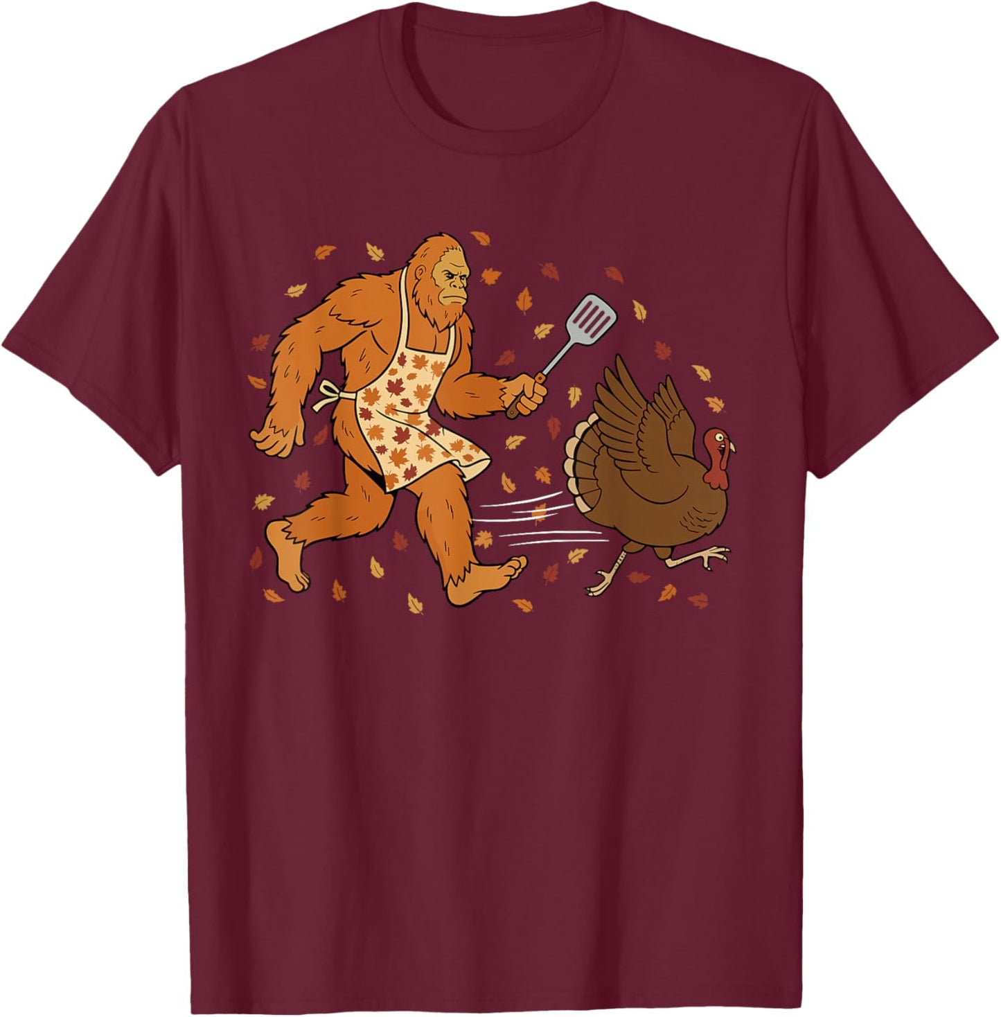 Funny Thanksgiving Bigfoot Turkey Sasquatch Autumn T-Shirt - T-Shirt | Maroon