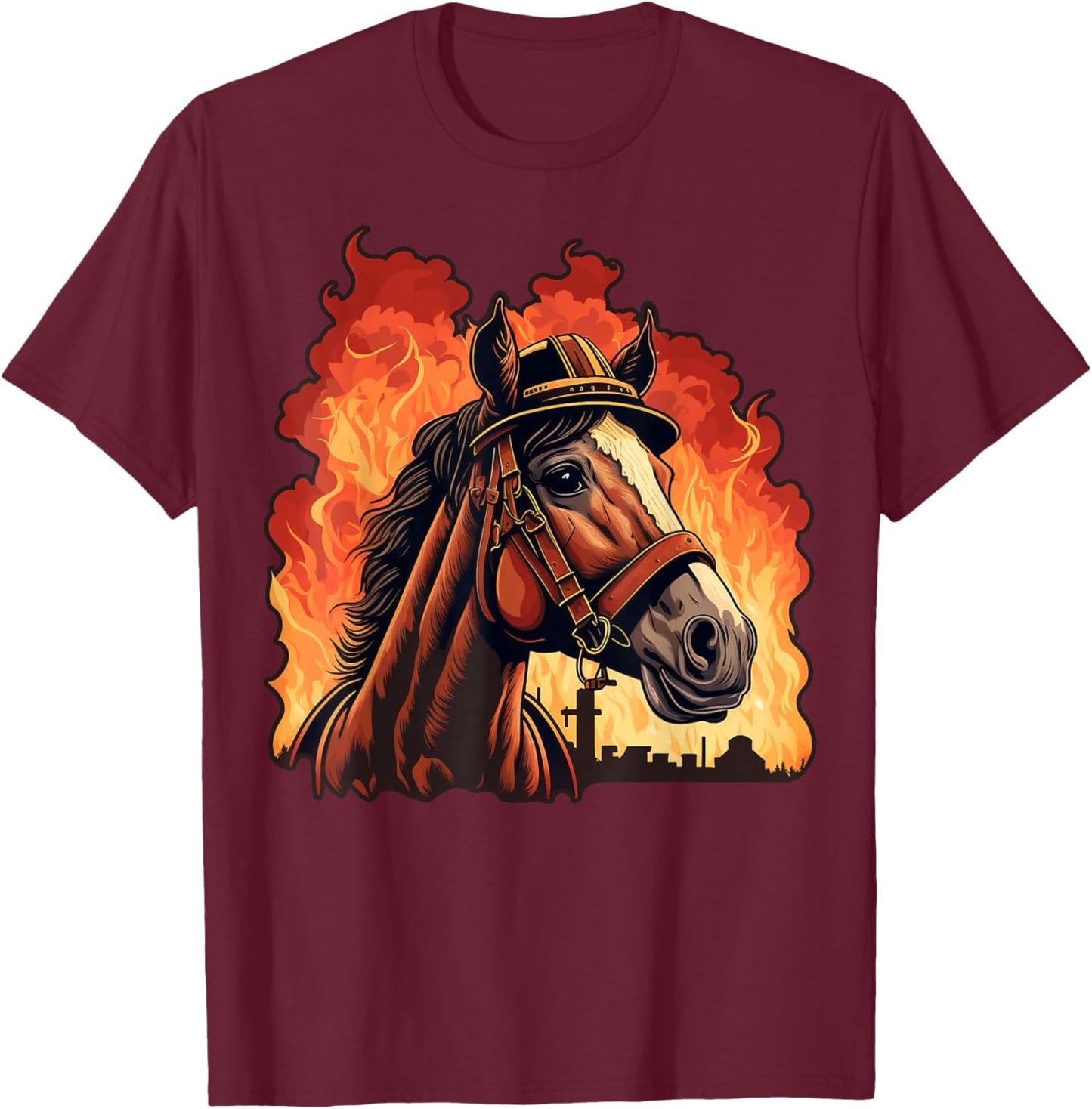 Horse Fireman on Firefighter Horse T-Shirt - T-Shirt | Maroon