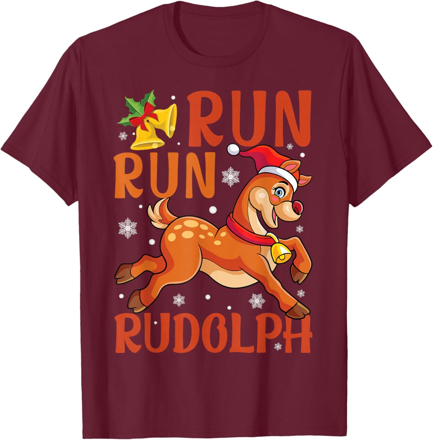 Run Run Rudolph Christmas 5K 10K Holiday Team Running T-Shirt - T-Shirt | Maroon