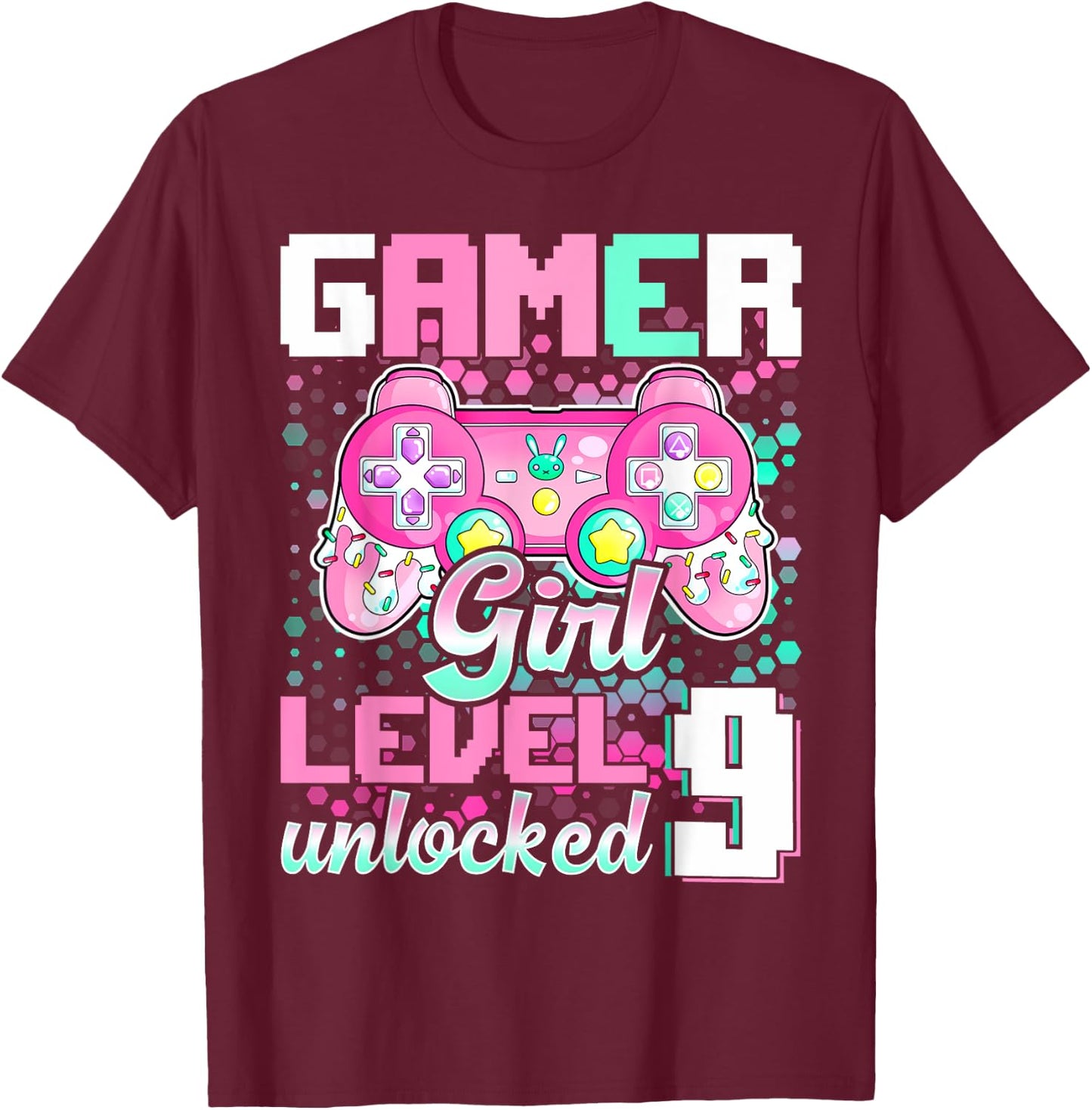 9th Birthday Gift Gamer Girl Level 9 Unlocked Video Game T-Shirt - T-Shirt | Maroon