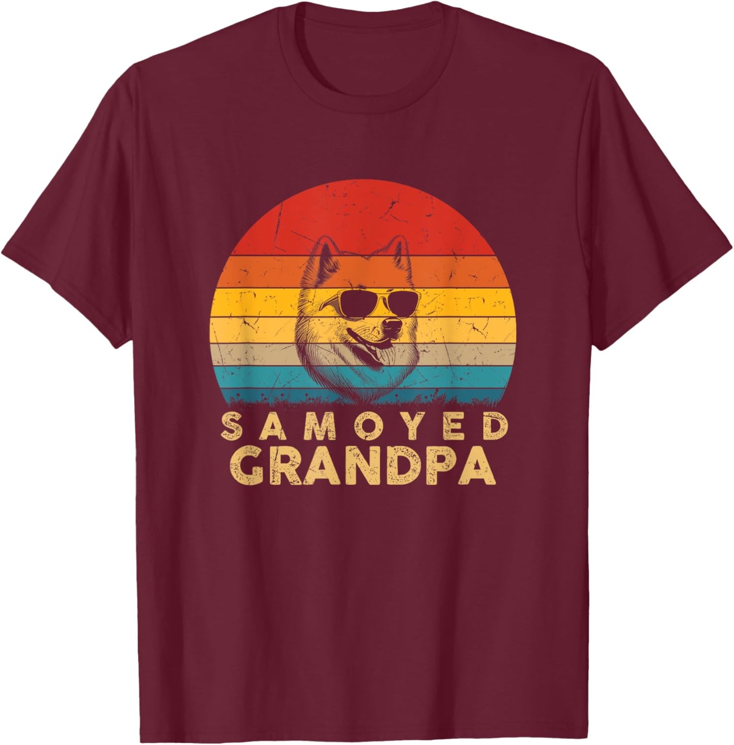 Vintage Retro Samoyed Grandpa Dog Lover Paw Dad Fathers Day Women Girls Kids T-Shirt - T-Shirt | Maroon
