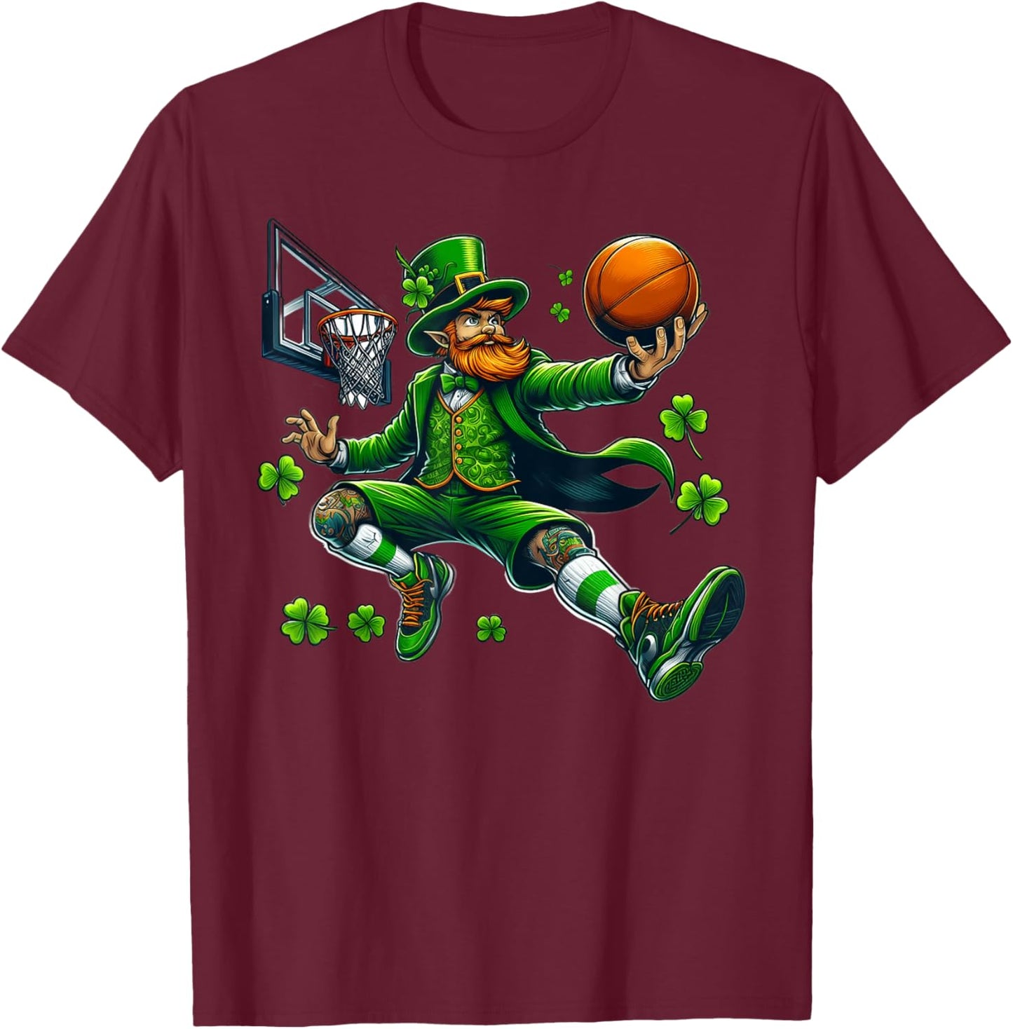 Leprechaun Basketball Dunk St. Patrick's Day Lucky Sports T-Shirt - T-Shirt | Maroon