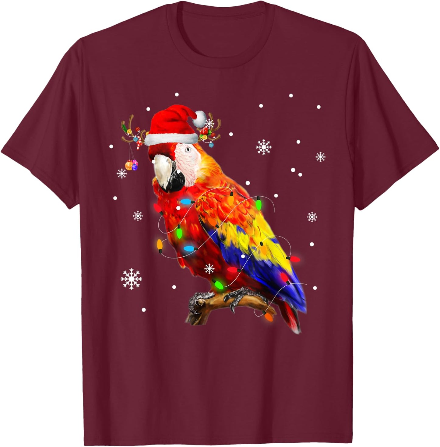 Parrot Santa Hat Reindeer Xmas Light Christmas Pajama Family T-Shirt - T-Shirt | Maroon