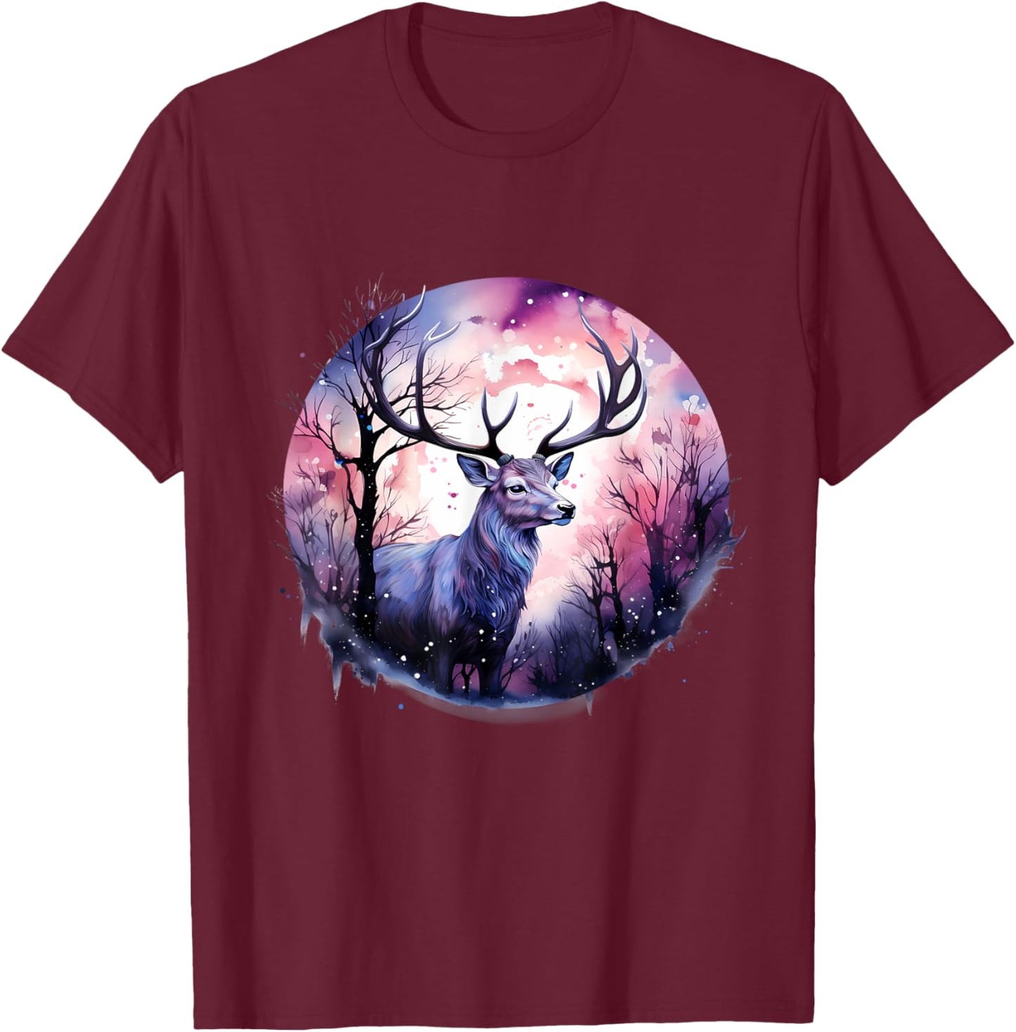 Deer Nature Wildlife Animal Art Artwork Animal Lovers Forest T-Shirt - T-Shirt | Maroon