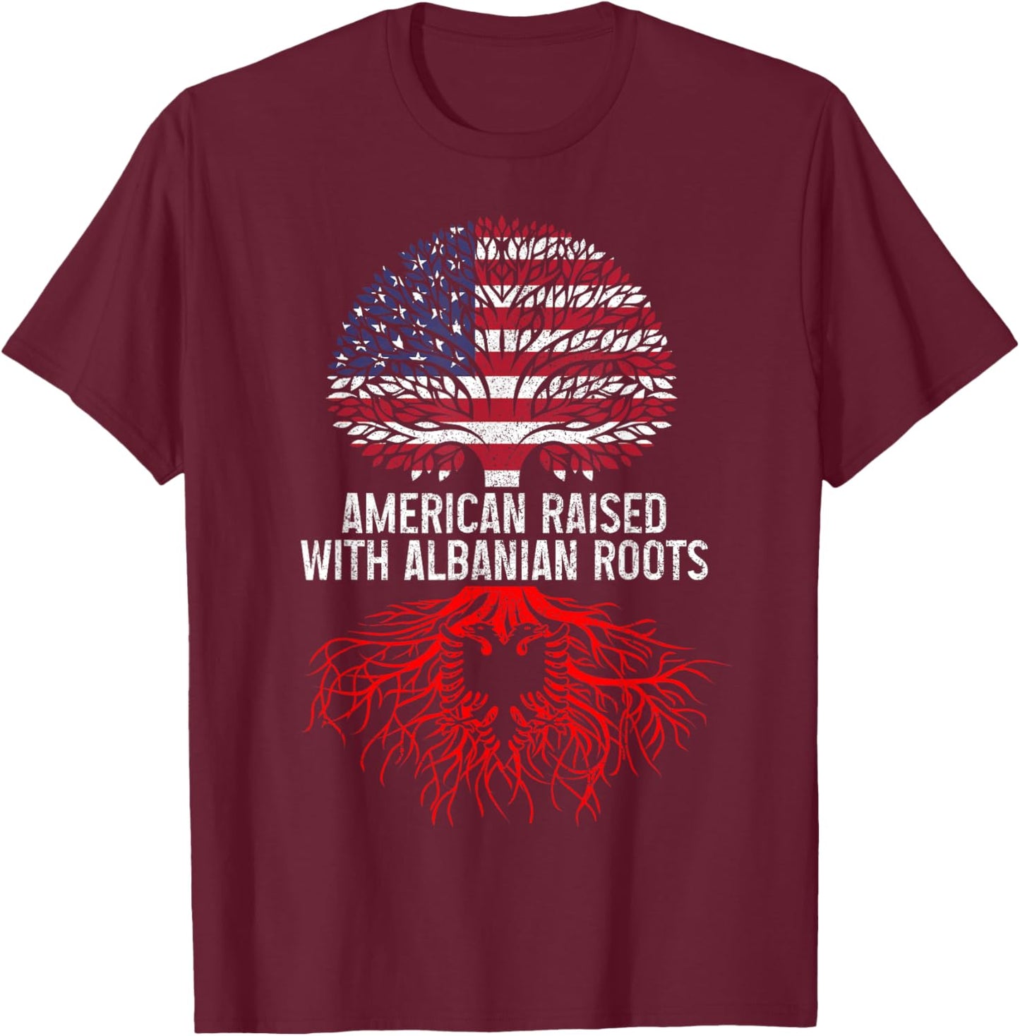 Albania Albanian American Flag Pride Roots Vintage Patriotic T-Shirt - T-Shirt | Maroon