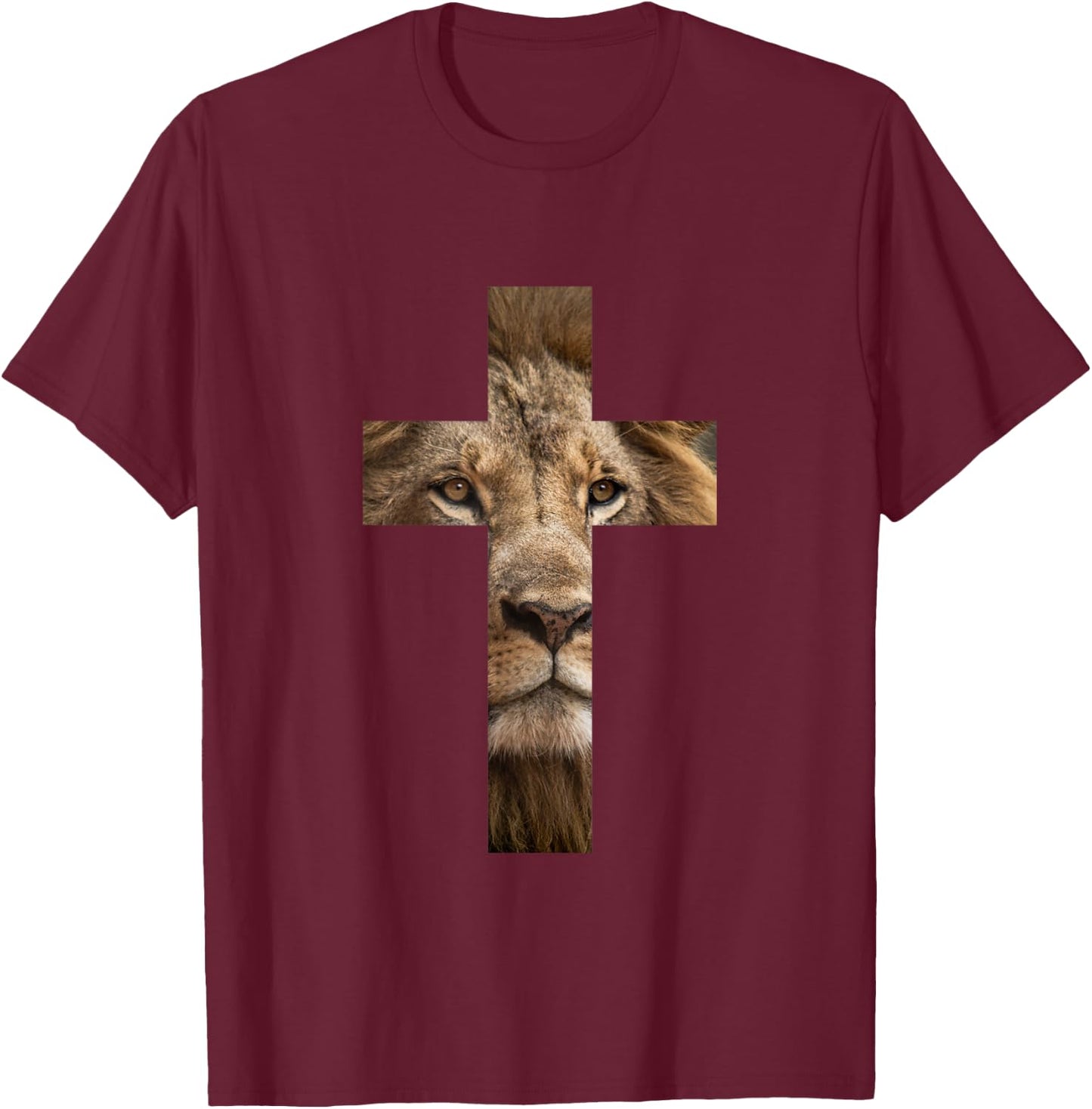 Lion Cross King Lord Jesus Bible Judah T-Shirt - T-Shirt | Maroon