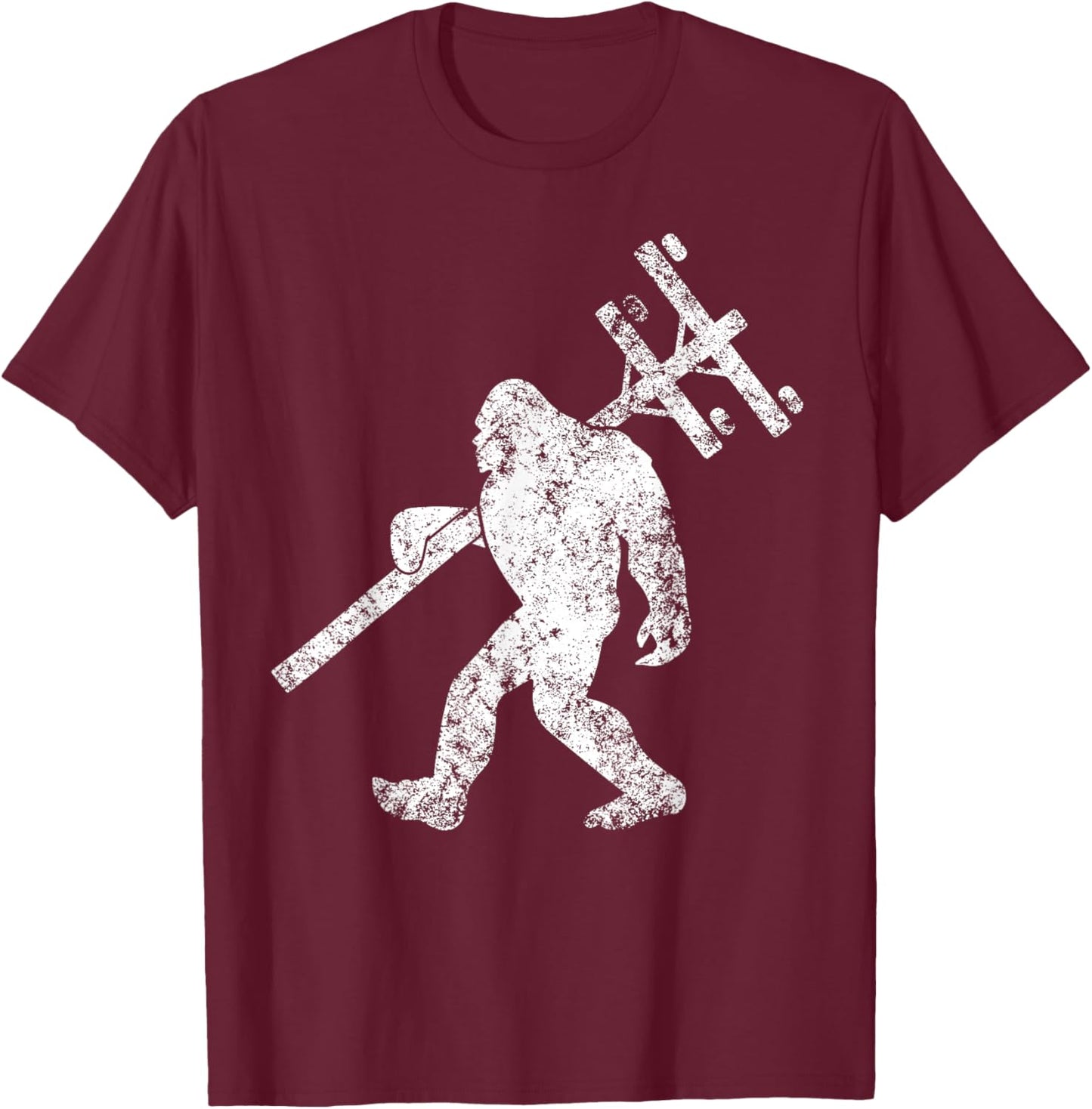 Lineman funny bigfoot hanging Electricity column electrician T-Shirt - T-Shirt | Maroon