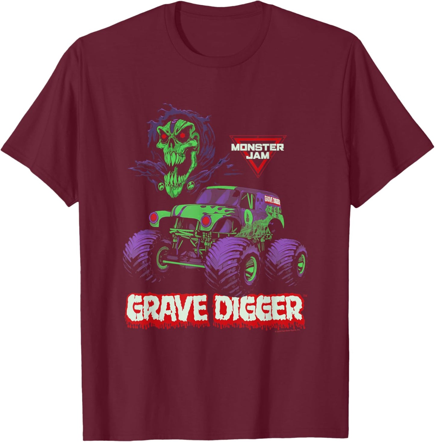 Monster Jam Grave Digger Monster Truck T-Shirt - T-Shirt | Maroon