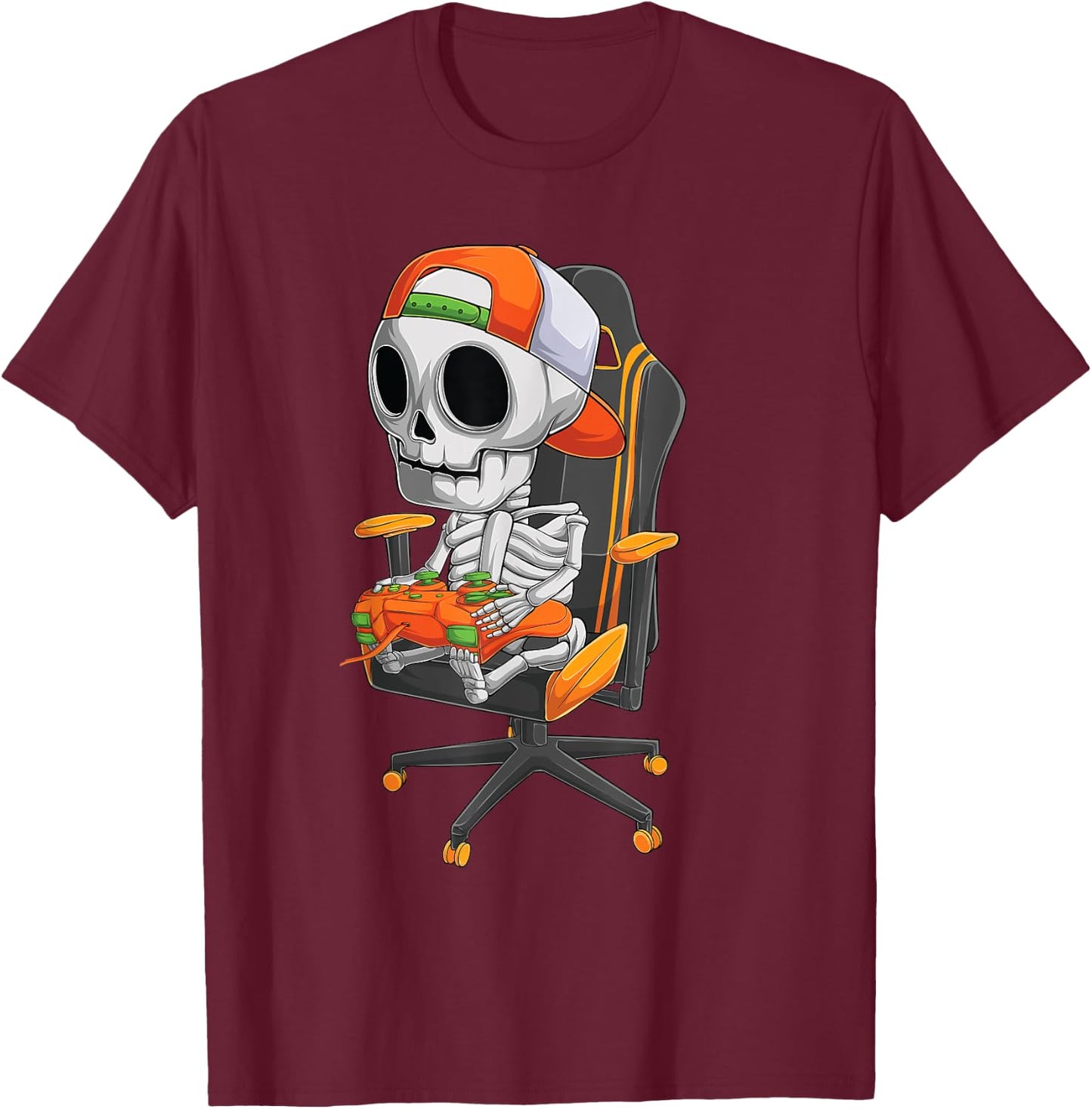 Halloween skeleton gamer video gaming boys men kids teens T-Shirt - T-Shirt | Maroon
