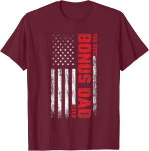Bonus Dad - Stepdad - American Flag - Best Bonus Dad Ever Women Men T-Shirt - T-Shirt | Maroon