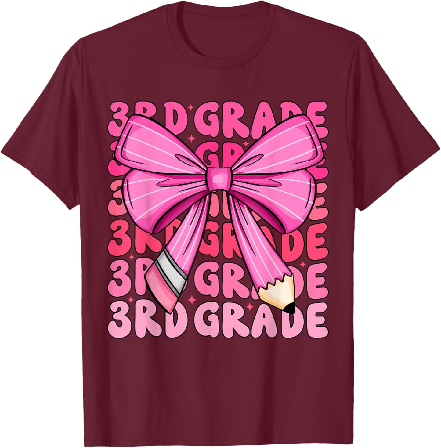 Cute 3rd Grade Girls Coquette Bow Back To School Third Grade T-Shirt - T-Shirt | Maroon