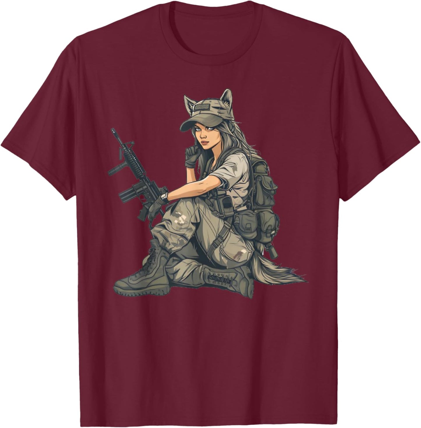 Army Wolf Girl - Wolf Sniper T-Shirt - T-Shirt | Maroon