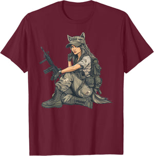 Army Wolf Girl - Wolf Sniper T-Shirt - T-Shirt | Maroon