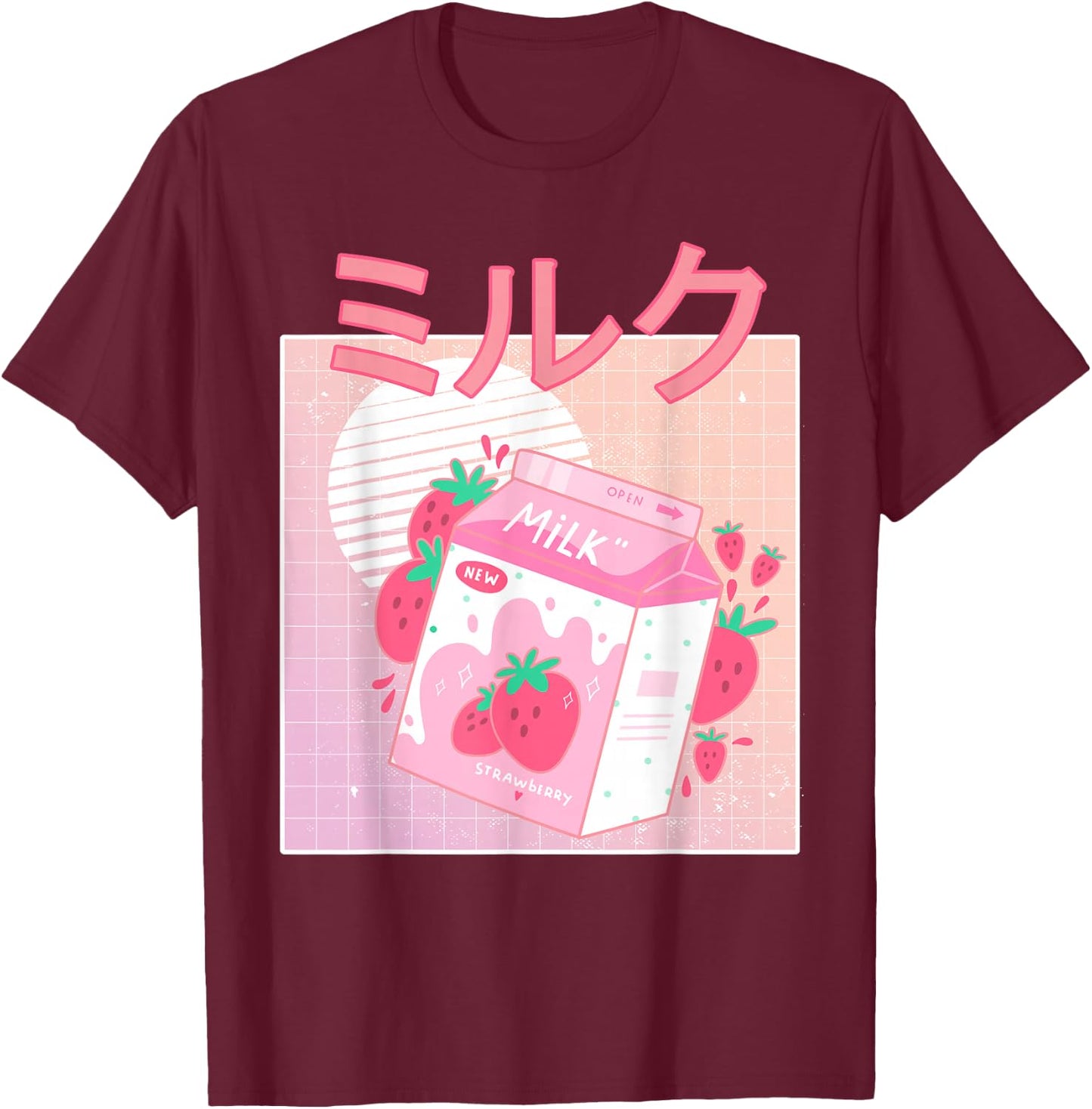 Funny Retro 90s Japanese Kawaii Strawberry Milk Shake Carton T-Shirt - T-Shirt | Maroon