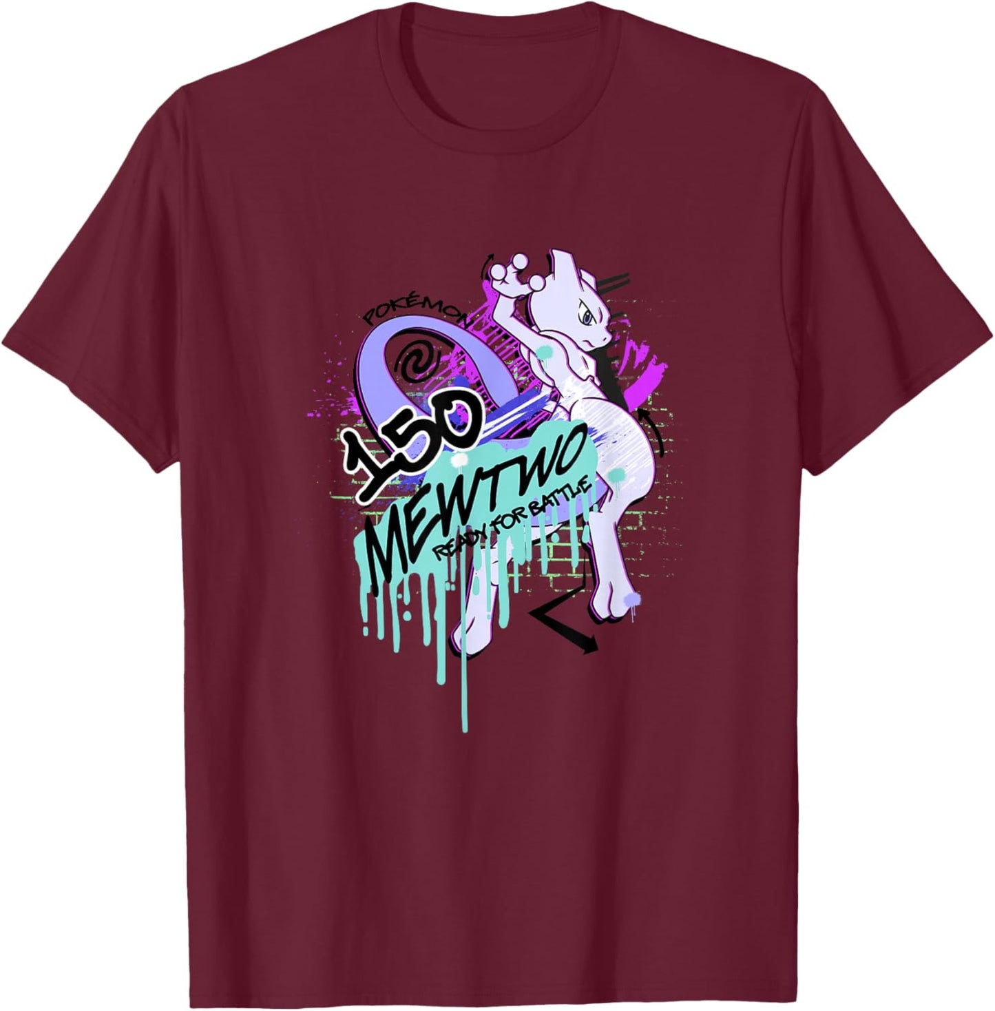 Pokémon Mewtwo Retro Graffiti #150 Ready for Battle T-Shirt - T-Shirt | Maroon