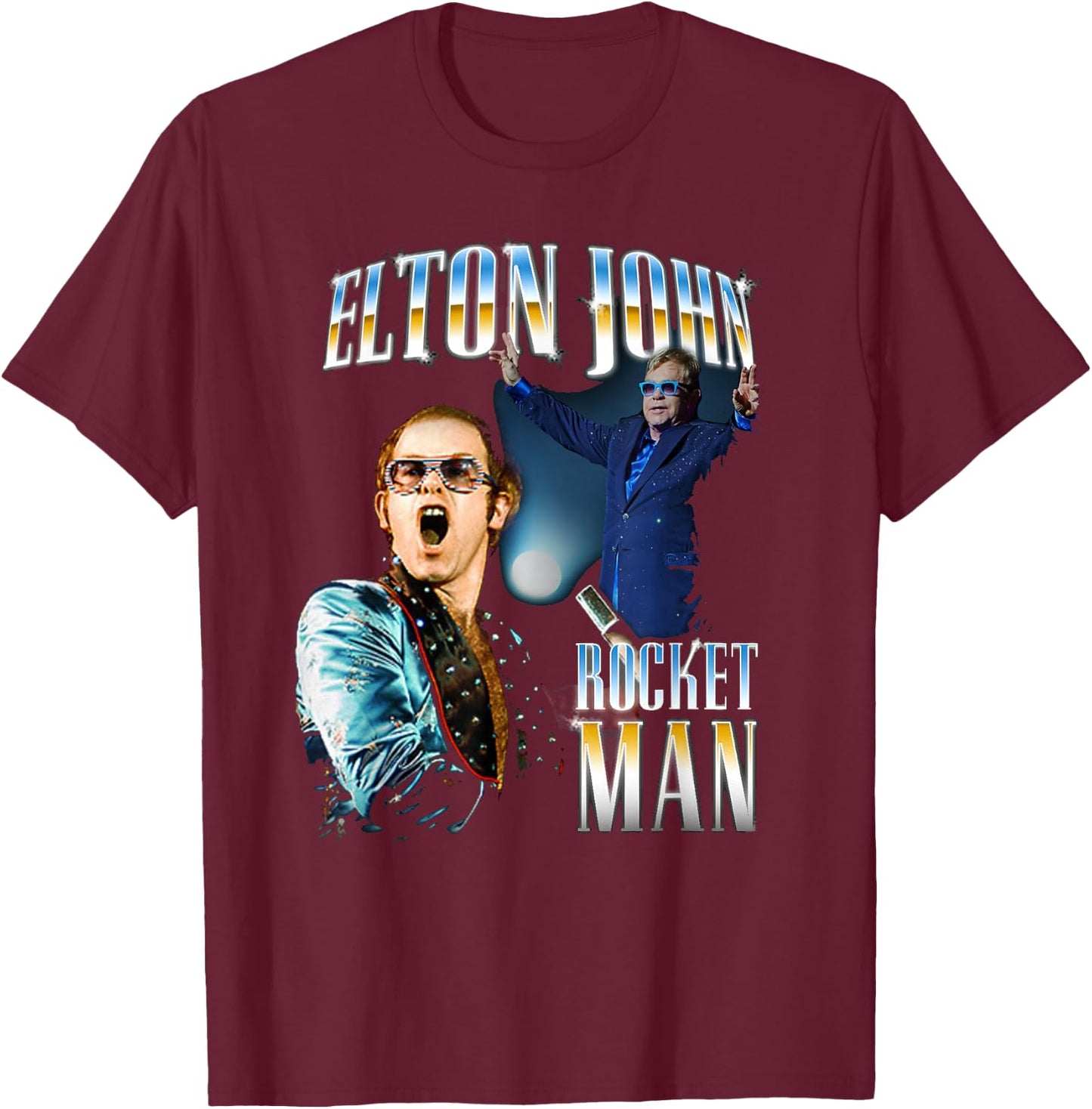 Official Elton John Photo Colage T-Shirt - T-Shirt | Maroon