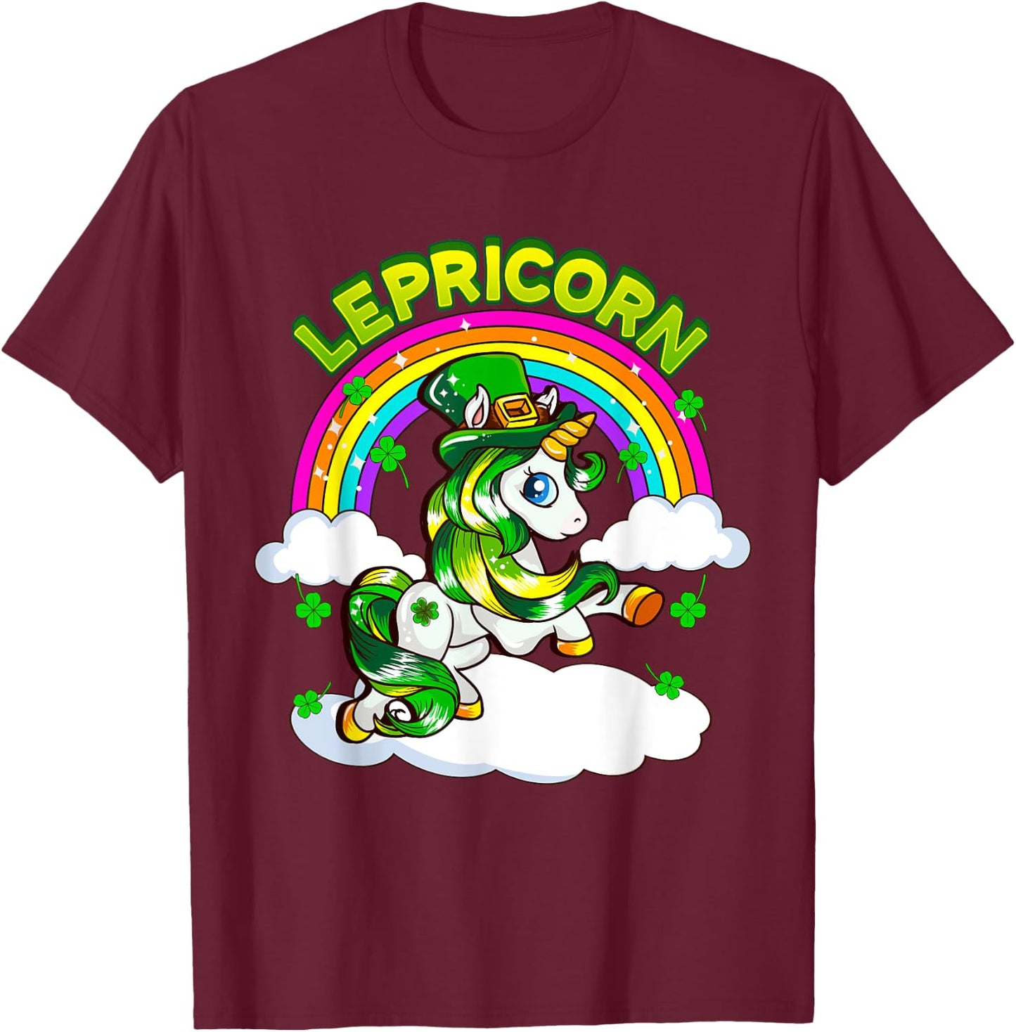 St Patricks Day Girls Unicorn Irish Lepricorn Women Youth T-Shirt - T-Shirt | Maroon