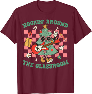 Teacher Christmas Rockin' Around The Classroom Men Women Kids T-Shirt - T-Shirt | Maroon