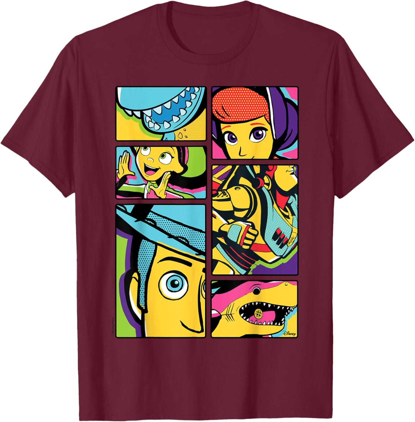 Toy Story - Woody Bo Peep Jessie Buz Lightyear Rex Shark T-Shirt - T-Shirt | Maroon