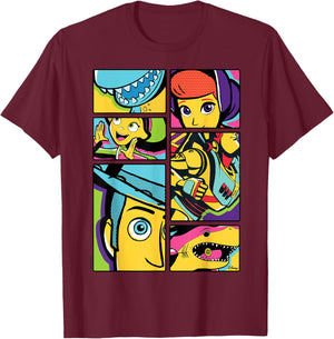 Toy Story - Woody Bo Peep Jessie Buz Lightyear Rex Shark T-Shirt - T-Shirt | Maroon