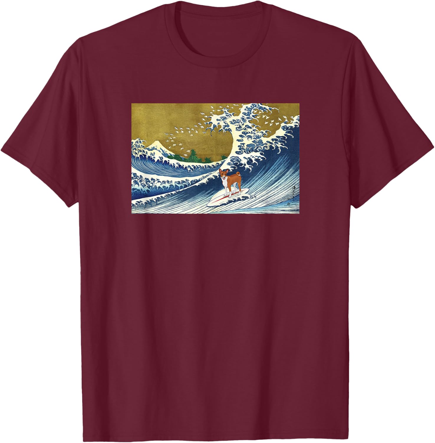 Cute Funny Retro Vintage Surfing a Great Wave Basenji Lover T-Shirt - T-Shirt | Maroon