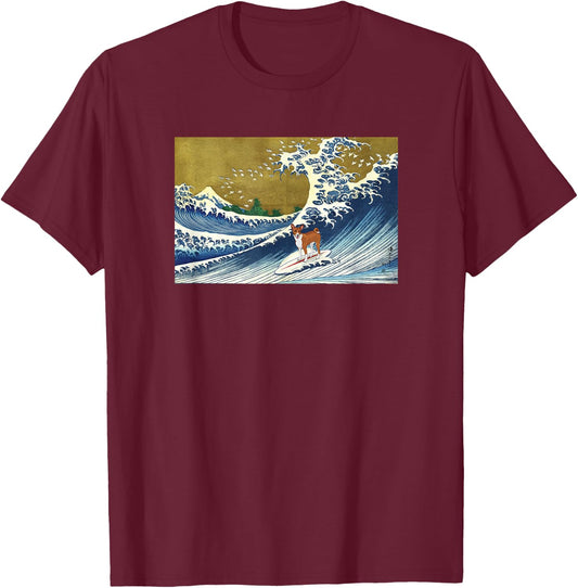 Cute Funny Retro Vintage Surfing a Great Wave Basenji Lover T-Shirt - T-Shirt | Maroon