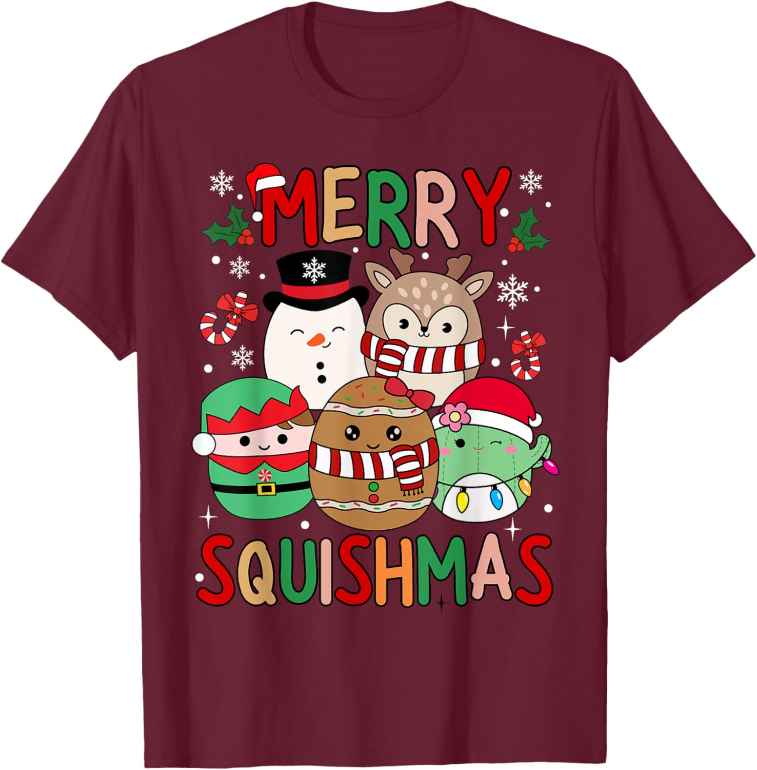 Squish Squad Merry Christmas Great Gifts Cute for Kids Woman T-Shirt - T-Shirt | Maroon