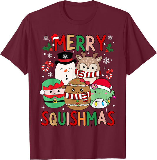 Squish Squad Merry Christmas Great Gifts Cute for Kids Woman T-Shirt - T-Shirt | Maroon