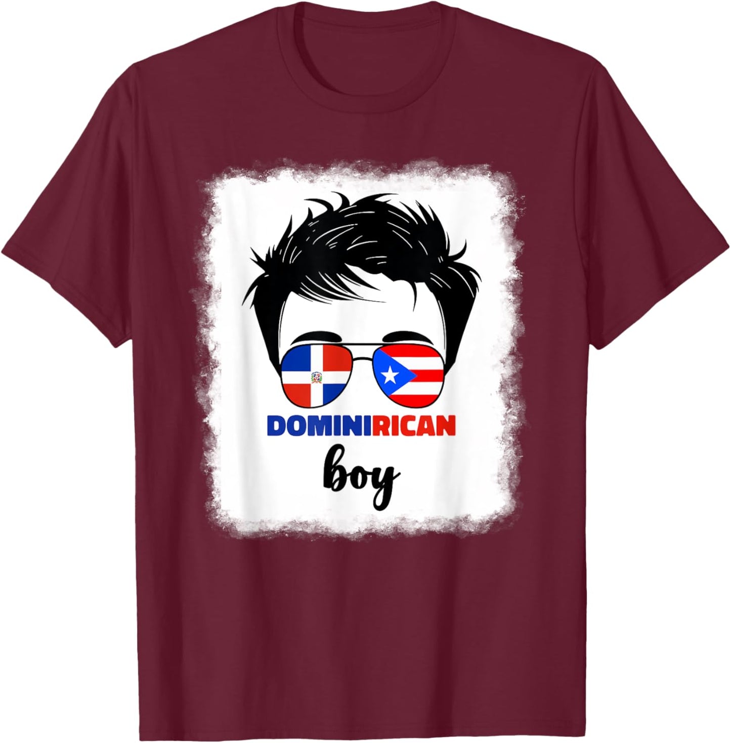 DominiRican Boy Kids Dominican And Puerto Rican Rico Flag T-Shirt - T-Shirt | Maroon