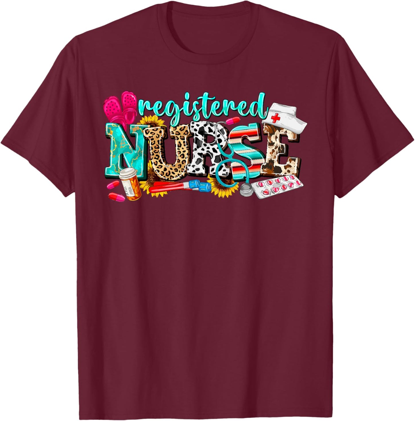 RN Nurse Leopard Print Registered Nurse Nursing School Women T-Shirt - T-Shirt | Maroon