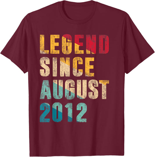 Legend Since August 2012 - 13 Year Old Gifts - 13th Birthday T-Shirt - T-Shirt | Maroon