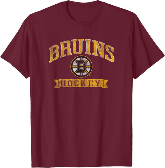 Boston Bruins Vintage Hockey Dark Heather T-Shirt - T-Shirt | Maroon