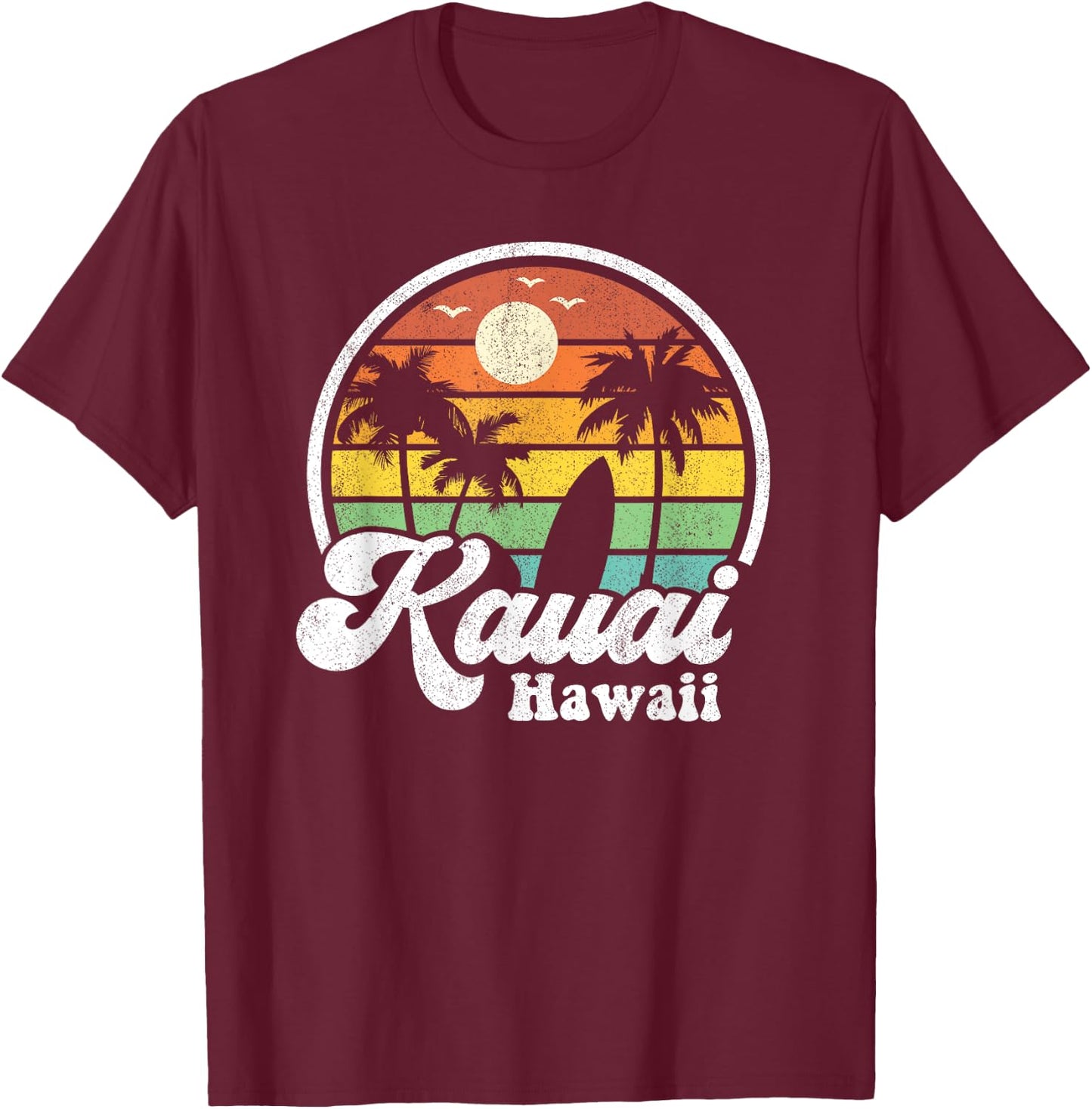 Vintage Kauai Beach Hawaii Surf Hawaiian Surfing 70's Gift T-Shirt - T-Shirt | Maroon