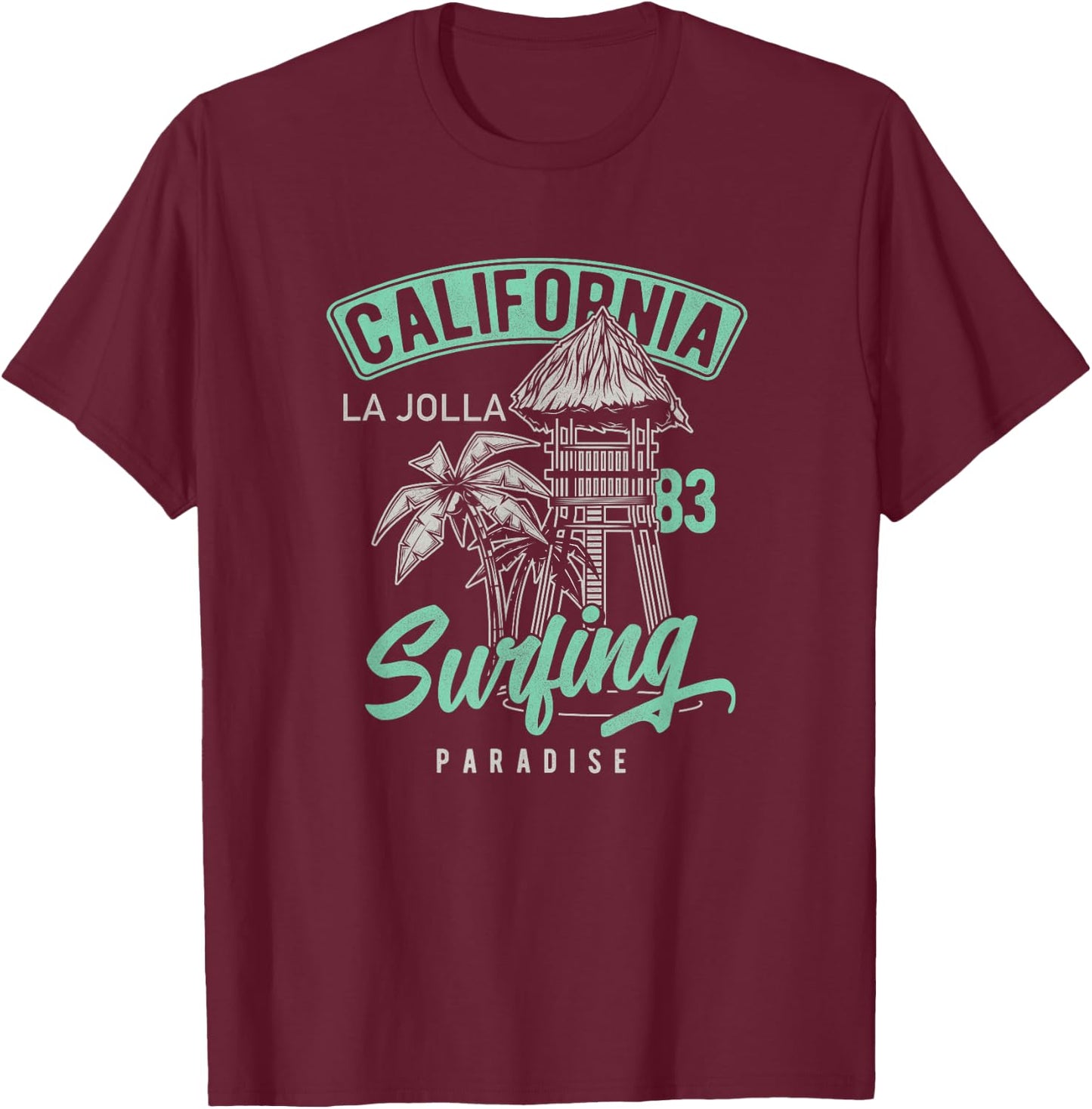 La Jolla Vintage Retro / 70s 80s Throwback Surf T-Shirt - T-Shirt | Maroon