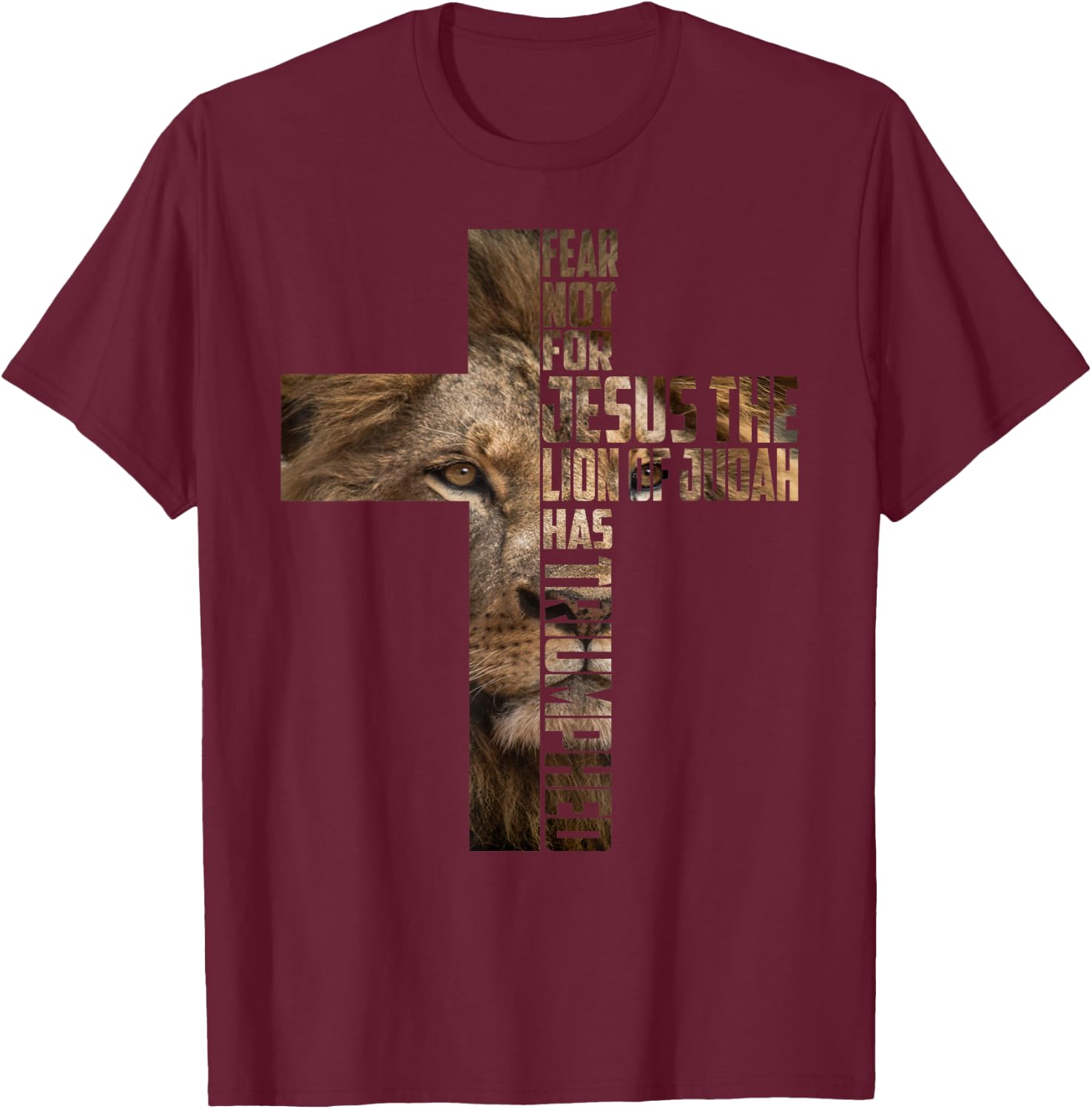 Jesus Lion Judah Cross Faith Christ Gift T-Shirt - T-Shirt | Maroon