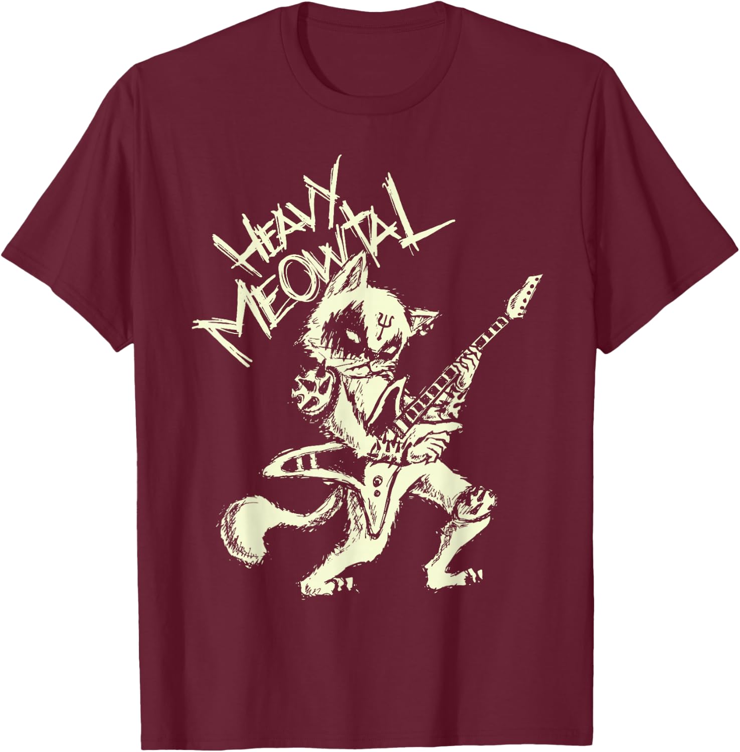 Heavy Metal Cats Gift Clothing Guitar Playing Cat Gothic T-Shirt - T-Shirt | Maroon
