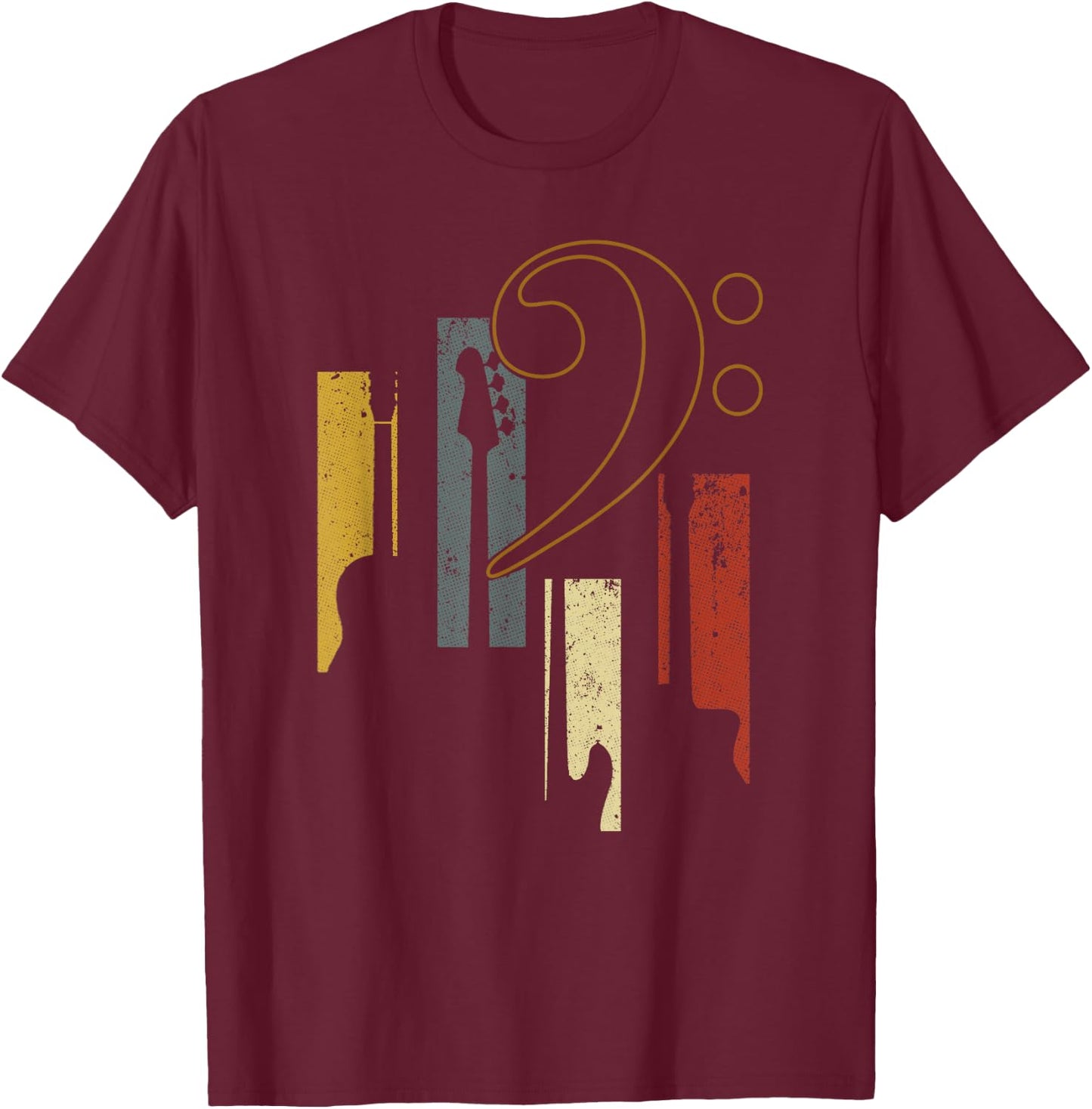Bass Clef Vintage Bass Guitar Players Music Vintage Guitar T-Shirt - T-Shirt | Maroon