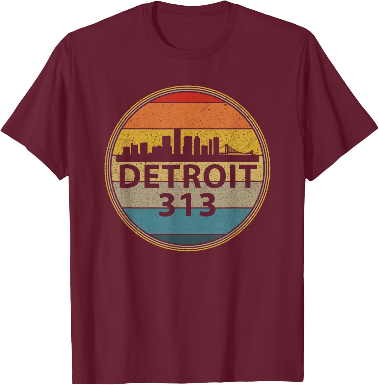 Retro Vintage Detroit 313 Design T-Shirt - T-Shirt | Maroon