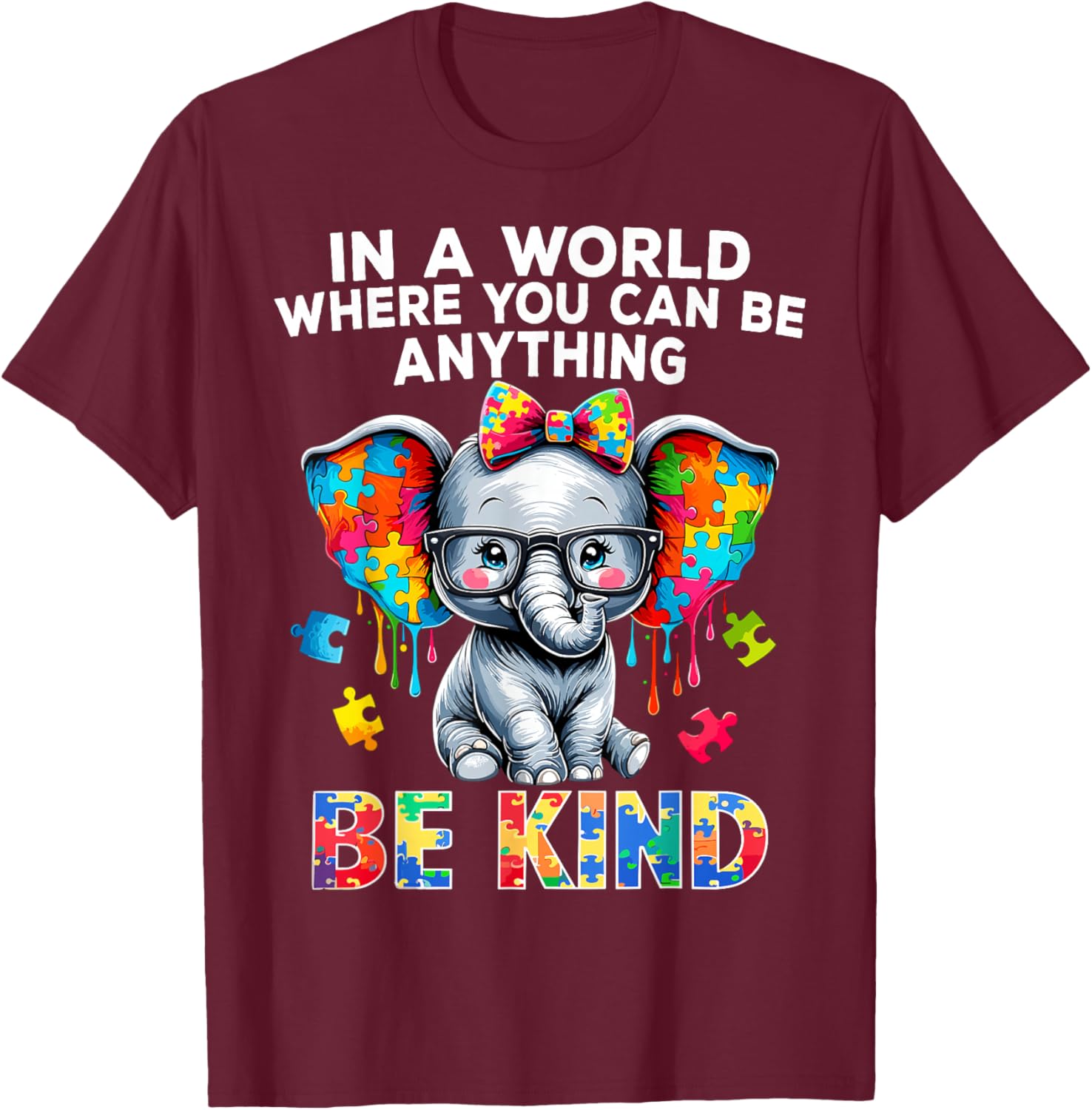 Autism Awareness Elephant Puzzle Autism T-Shirt - T-Shirt | Maroon