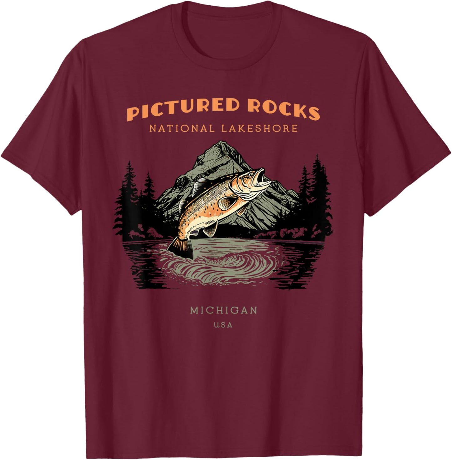 Pictured Rocks National Lakeshore Michigan Retro Vintage T-Shirt - T-Shirt | Maroon